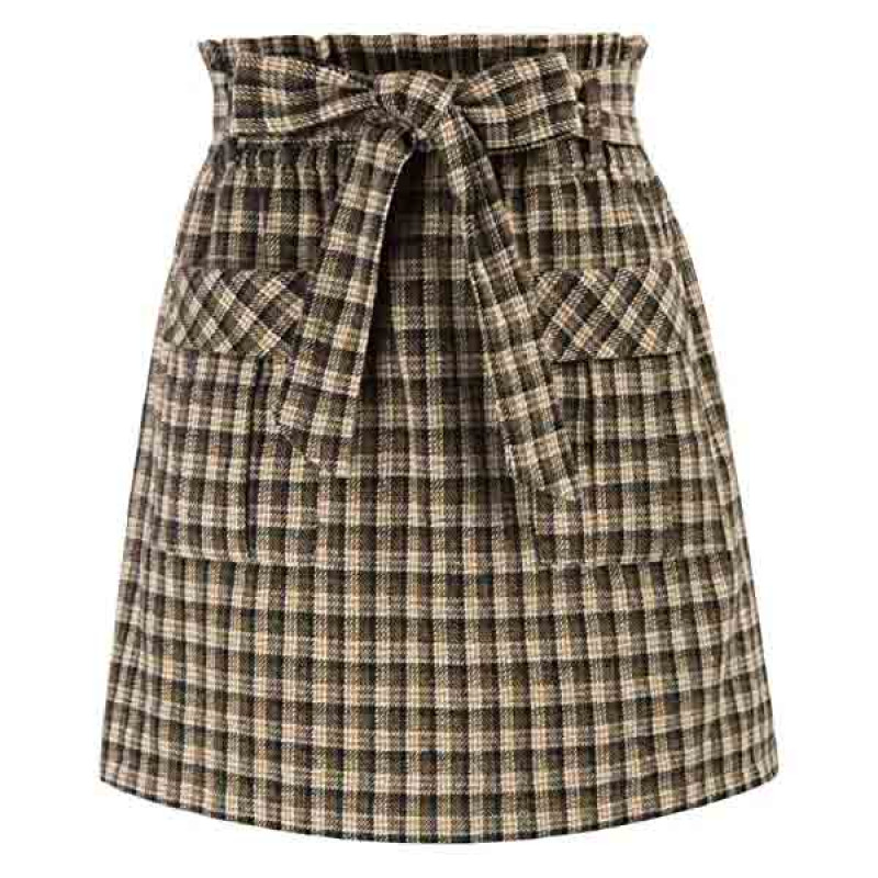 KANCY KOLE Women High Waist Paperbag Skirt Casual Short A-Line Skirts with Pockets S-XXL