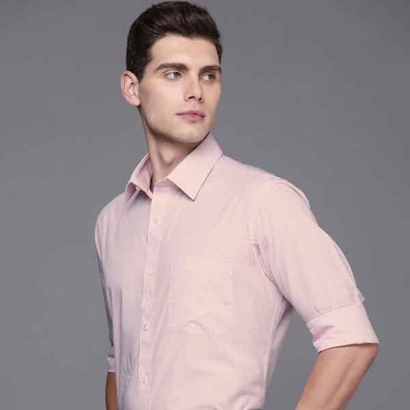 Men White & Red Slim Fit Micro Checked Pure Cotton Formal Shirt