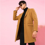 The Lifestyle Co. Men Solid Notched-Lapel Regular Fit Leather Overcoat