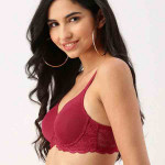 Maroon Lace Underwired Lightly Padded Push-Up Bra