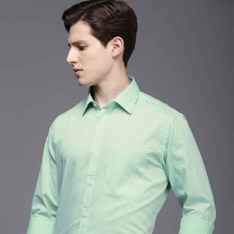 Men Green Self Designed Slim Fit Formal Shirt
