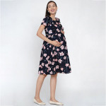Navy Blue Floral Maternity Midi Dress