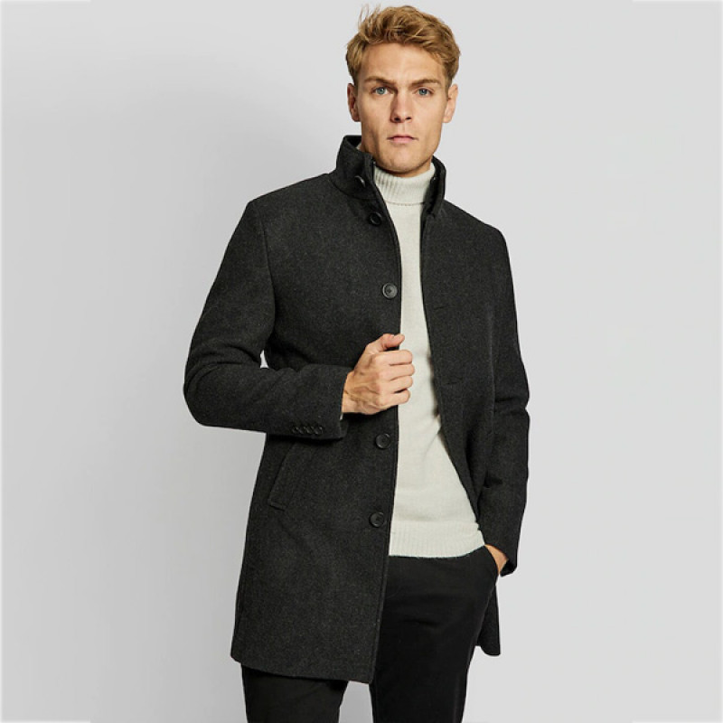 Men Charcoal Solid Over Coats