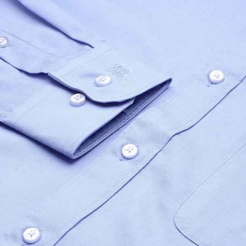 Men Blue Solid Pure Cotton Slim Fit Formal Shirt