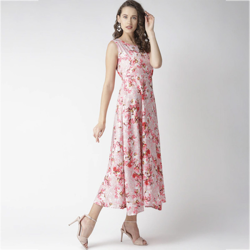 Pink Floral Print Maxi Dress