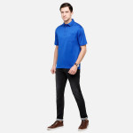 Men Blue Polo Collar Pockets T-shirt