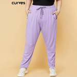 Women Plus Size Purple Solid Track Pants