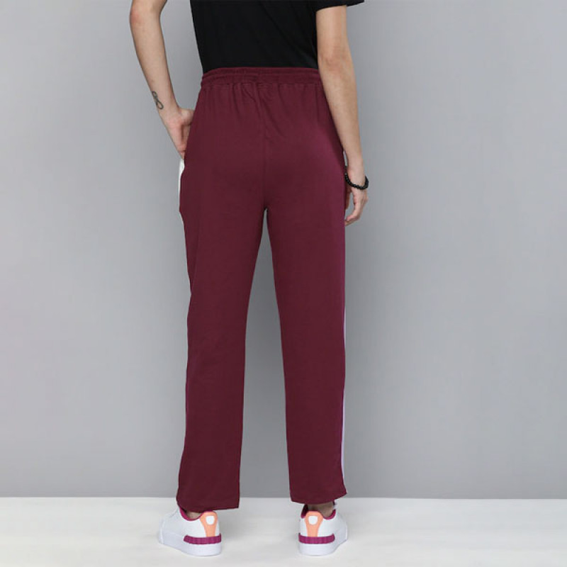 Women Burgundy & White Colourblocked Side Stripe Mid Rise Casual Track Pants