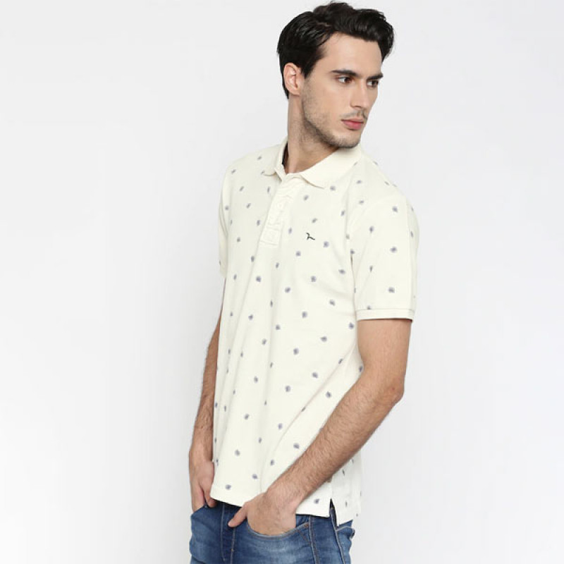 Men Off-White Printed Polo Collar Pure Cotton T-shirt