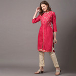 Pink & Gold-Toned Embroidered Unstitched Dress Material