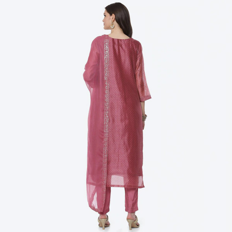 Women Pink & Silver-Toned Unstitched Dress Material