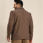 Men Plus Size Brown Checked Double-Breasted Overcoat